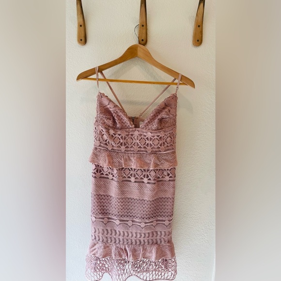 Saylor Drew Crochet Lace Dress in Blush Size Small - Picture 2 of 4